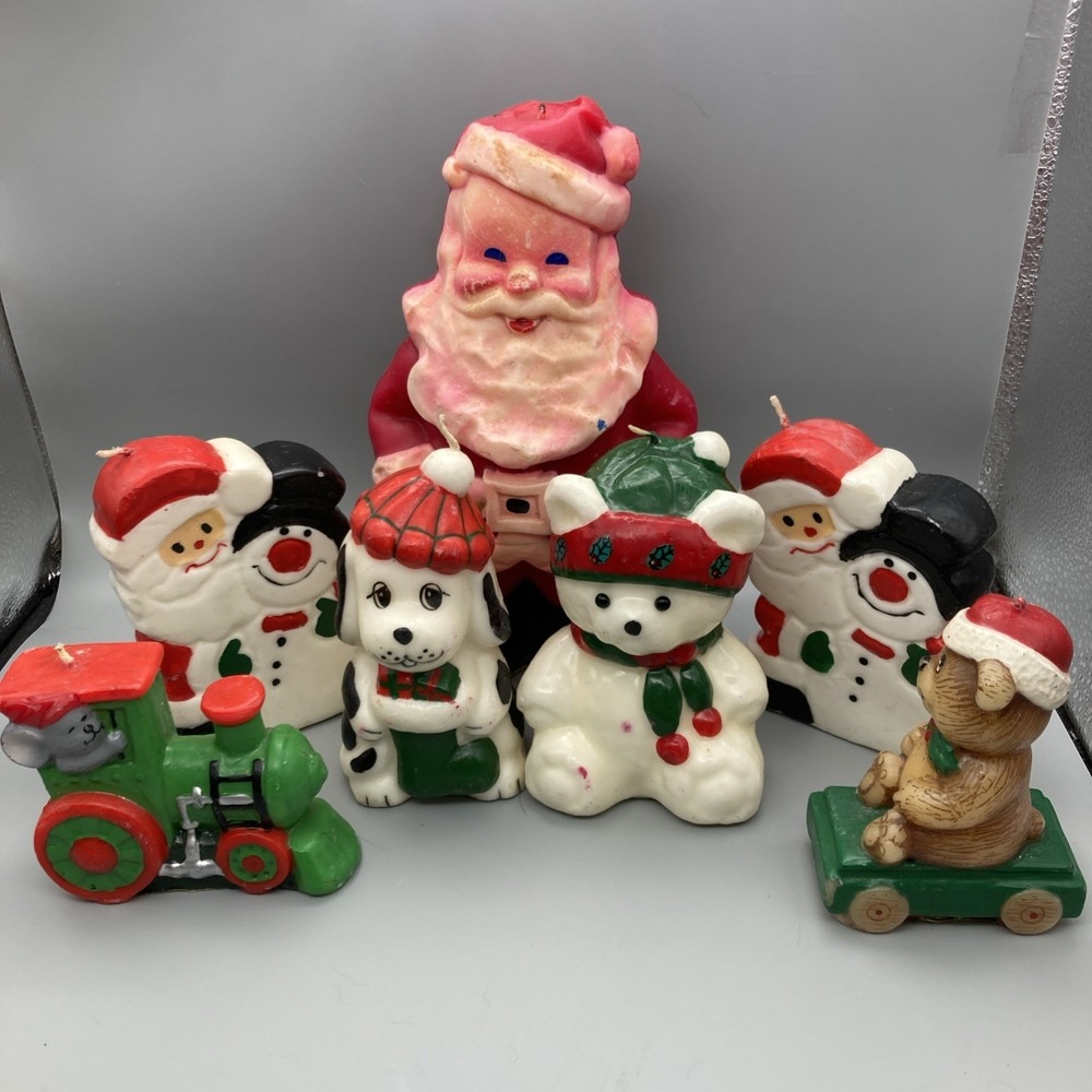 Vintage Lot Of 7 Christmas Candles Gurley Santa , Various Unbranded